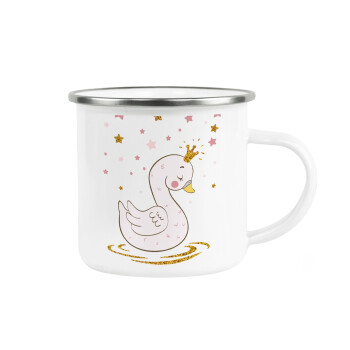 Crowned swan, Metallic enamel cup white 360ml