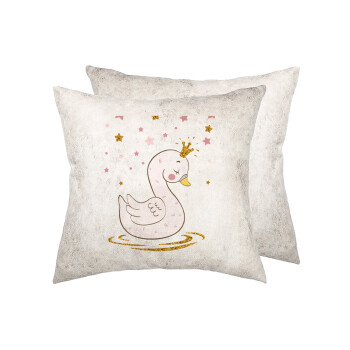 Crowned swan, Μαξιλάρι καναπέ Δερματίνη Γκρι 40x40cm με γέμισμα