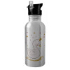 Water bottle Silver with straw, stainless steel 600ml