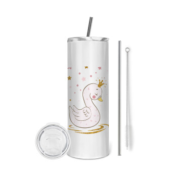 Crowned swan, Eco friendly stainless steel tumbler 600ml, with metal straw & cleaning brush