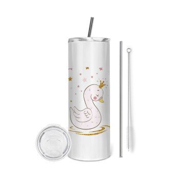 Crowned swan, Tumbler stainless steel 600ml, with metal straw & cleaning brush