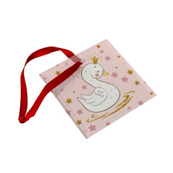 Crowned swan, Χριστουγεννιάτικο στολίδι γυάλινο τετράγωνο 9x9cm