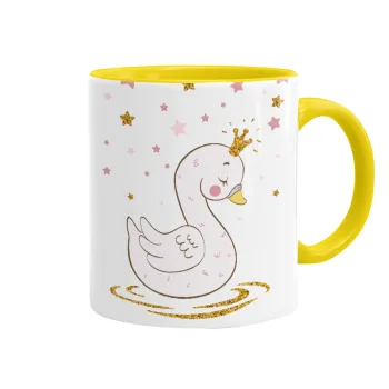 Crowned swan, Mug colored yellow, ceramic, 330ml