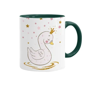 Crowned swan, Mug colored green, ceramic, 330ml