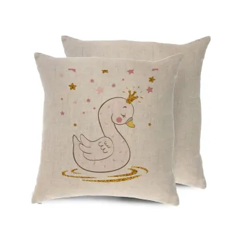 Crowned swan, Μαξιλάρι καναπέ ΛΙΝΟ 40x40cm περιέχεται το  γέμισμα