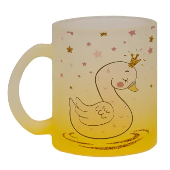 Crowned swan, Κούπα γυάλινη δίχρωμη με βάση το κίτρινο ματ, 330ml