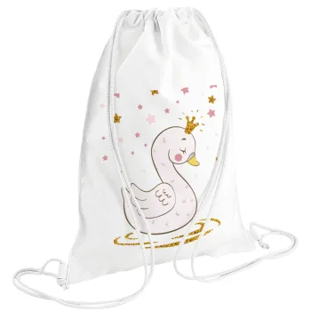 Κύκνος με στέμα, Τσάντα πλάτης πουγκί GYMBAG λευκή (28x40cm)