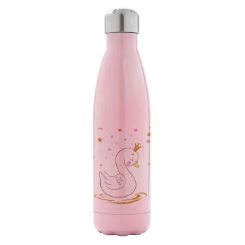 Crowned swan, Metal mug thermos Pink Iridiscent (Stainless steel), double wall, 500ml