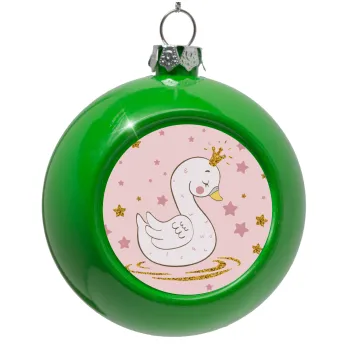 Crowned swan, Green Christmas tree ornament bauble 8cm