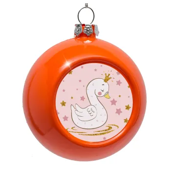 Crowned swan, Orange Christmas tree ornament bauble 8cm