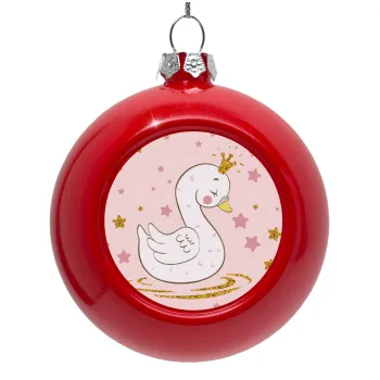 Crowned swan, Red Christmas tree ornament bauble 8cm
