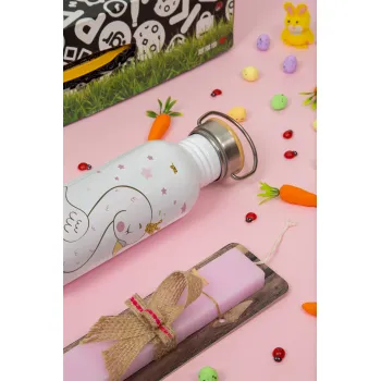 Κύκνος με στέμα, Πασχαλινή Λαμπάδα με παγούρι μεταλλικό (620ml, stainless steel) & κερί αρωματικό πλακέ (30cm) (ΡΟΖ)