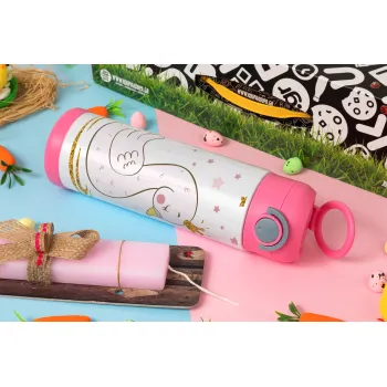 Crowned swan, Easter candle, Childrens hot water bottle, stainless steel, with safety straw, PINK (500ml)