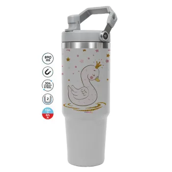 Crowned swan, GREY color, 890ml (30oz) stainless Steel Tumbler with Handle