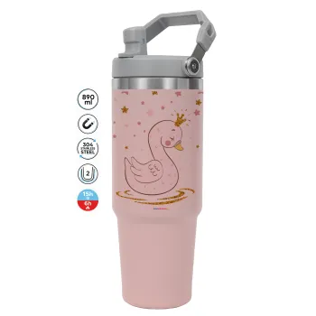 Crowned swan, Pink color, 890ml (30oz) stainless Steel Tumbler with Handle