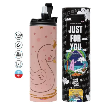 Crowned swan, Tumbler stainless steel PINK 600ml
