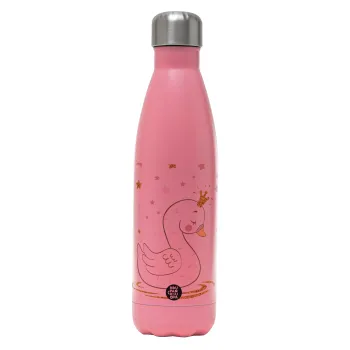 Κύκνος με στέμα, Μεταλλικό παγούρι θερμός Ροζ Ματ (Stainless steel), διπλού τοιχώματος, 500ml