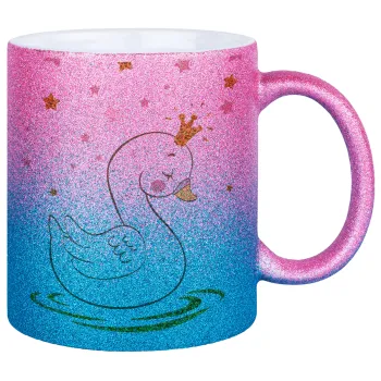 Crowned swan, Κούπα Χρυσή/Μπλε Glitter, κεραμική, 330ml