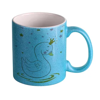 Crowned swan, Κούπα Σιέλ Glitter που γυαλίζει, κεραμική, 330ml