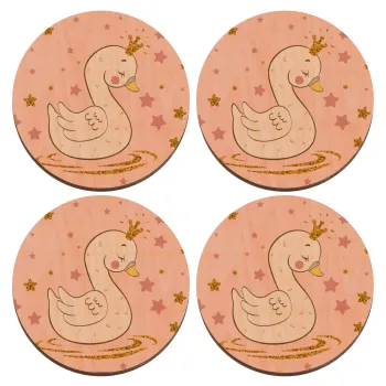 Crowned swan, ΣΕΤ x4 Σουβέρ ξύλινα στρογγυλά plywood (9cm)