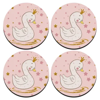 Κύκνος με στέμα, ΣΕΤ 4 Σουβέρ ξύλινα στρογγυλά (9cm)