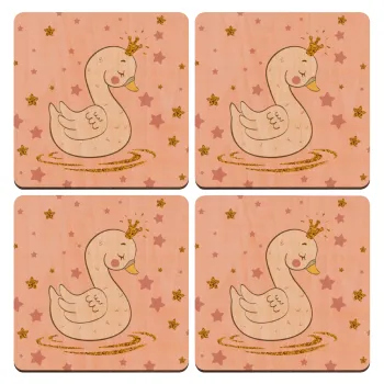 Crowned swan, ΣΕΤ x4 Σουβέρ ξύλινα τετράγωνα plywood (9cm)