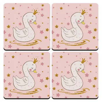 Crowned swan, ΣΕΤ 4 Σουβέρ ξύλινα τετράγωνα (9cm)