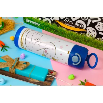 Crowned swan, Easter candle, Childrens hot water bottle, stainless steel, with safety straw, BLUE (500ml)
