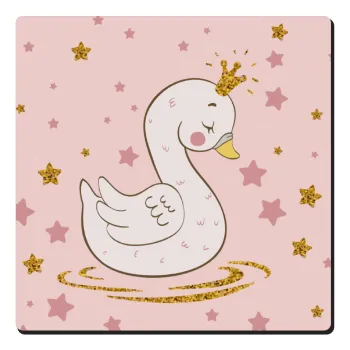 Crowned swan, Τετράγωνο μαγνητάκι ξύλινο 6x6cm