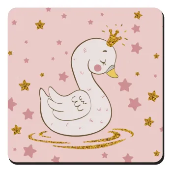 Crowned swan, Τετράγωνο μαγνητάκι ξύλινο 9x9cm