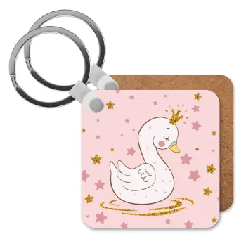 Crowned swan, Μπρελόκ Ξύλινο τετράγωνο MDF