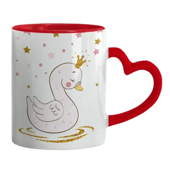 Crowned swan, Mug heart red handle, ceramic, 330ml