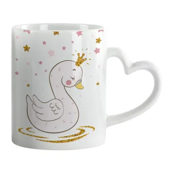 Crowned swan, Mug heart handle, ceramic, 330ml