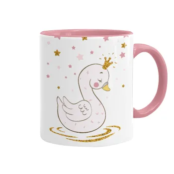Crowned swan, Mug colored pink, ceramic, 330ml