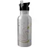 Water bottle Silver with straw, stainless steel 600ml