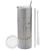 Tumbler stainless steel Silver 600ml, with metal straw & cleaning brush