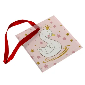 Crowned swan, Christmas ornament, glass square ornament 9x9cm