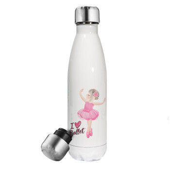 I Love Ballet, Metal mug thermos White (Stainless steel), double wall, 500ml