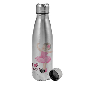 I Love Ballet, Metallic water bottle, stainless steel, 750ml