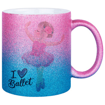 I Love Ballet, Κούπα Χρυσή/Μπλε Glitter, κεραμική, 330ml