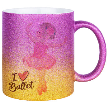 I Love Ballet, Κούπα Χρυσή/Ροζ Glitter, κεραμική, 330ml