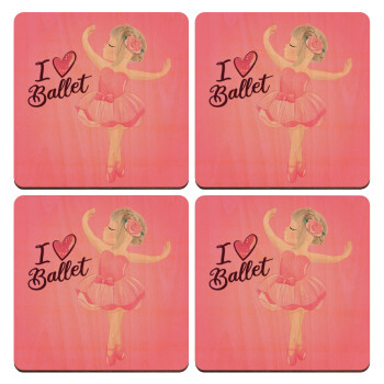 I Love Ballet, ΣΕΤ x4 Σουβέρ ξύλινα τετράγωνα plywood (9cm)