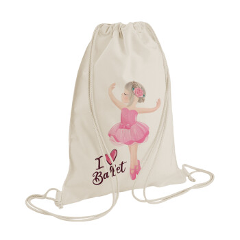 I Love Ballet, Τσάντα πλάτης πουγκί GYMBAG natural (28x40cm)