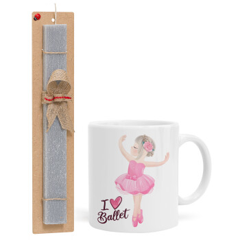 I Love Ballet, Πασχαλινή Λαμπάδα με Κούπα κεραμική (330ml) & κερί αρωματικό πλακέ (30cm) (ΓΚΡΙ)