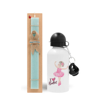 I Love Ballet, Easter Set, metallic aluminum water bottle (500ml) & scented flat candle (30cm) (TURQUOISE)