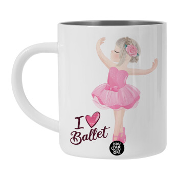 I Love Ballet, Λευκή Ανοξείδωτη Μεταλλική Κούπα 450ml - Διπλού Τοιχώματος 