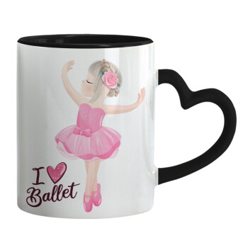 I Love Ballet, Κούπα καρδιά χερούλι μαύρη, κεραμική, 330ml