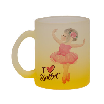 I Love Ballet, Κούπα γυάλινη δίχρωμη με βάση το κίτρινο ματ, 330ml