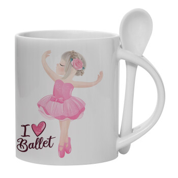 I Love Ballet, Ceramic coffee mug with Spoon, 330ml (1pcs)
