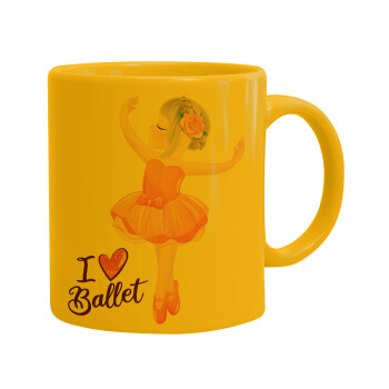 I Love Ballet, Ceramic coffee mug yellow, 330ml (1pcs)